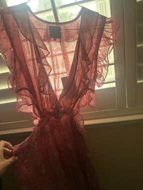Misa Sheer Ruffle Dress - Pink Floral
